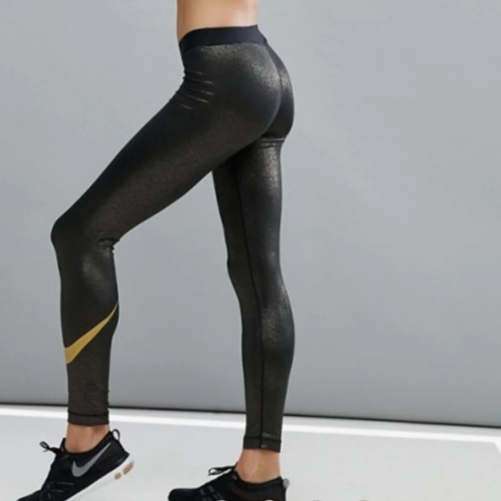 Nike Pro Metallic Gold Glitter Cool Training Tights leggings sparkle Dri Fit